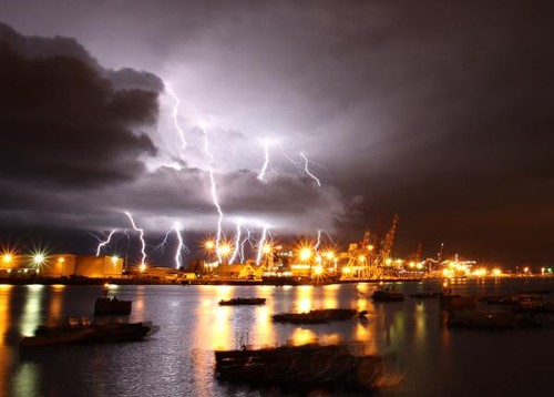 Racing was cancelled this day as the electrical storm raged - photo by Paul Kane - Perth 49er World champs © Event Media